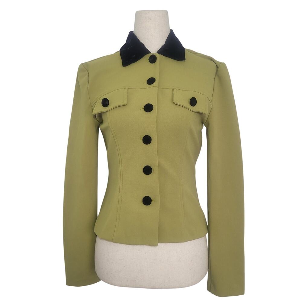 Vintage Velvet Collared Button Jacket Size S Green Preppy Academia Old Money